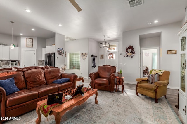 living room with light wood-type flooring