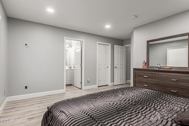 4741 N 85th Ave, Phoenix, AZ 85037 - bedroom featuring light wood-style floors, recessed lighting, baseboards, and ensuite bath
