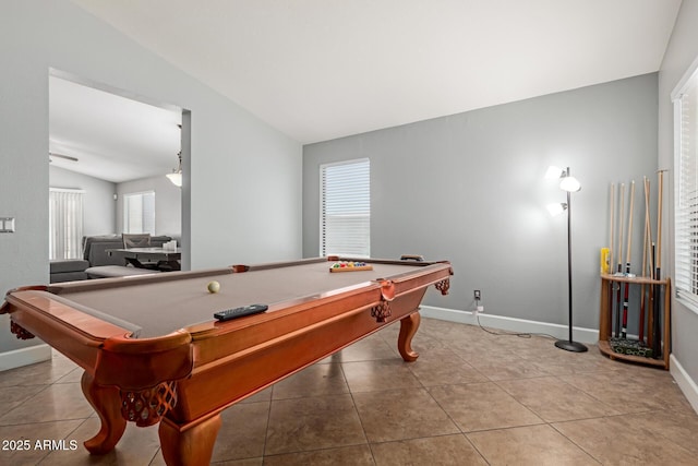 4741 N 85th Ave, Phoenix, AZ 85037 - playroom with pool table, lofted ceiling, baseboards, and tile patterned flooring