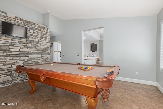 4741 N 85th Ave, Phoenix, AZ 85037 - game room featuring billiards table, lofted ceiling, tile patterned flooring, and baseboards