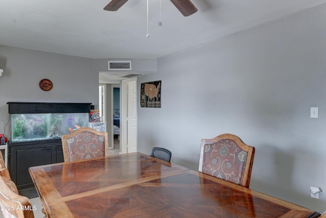 dining space with a ceiling fan and visible vents