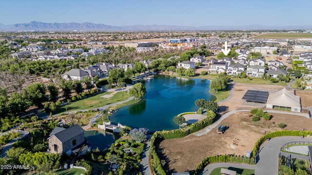 24905 S 206th Pl, Queen Creek, AZ 85142 - aerial view of property's location with nearby suburban area and a water and mountain view
