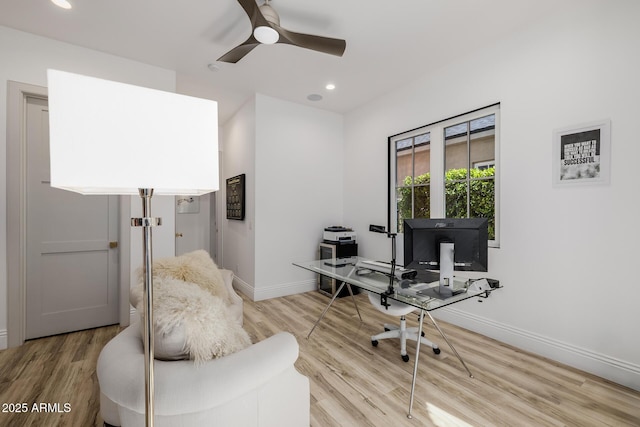 24905 S 206th Pl, Queen Creek, AZ 85142 - office space featuring baseboards, light wood-style flooring, ceiling fan, and recessed lighting