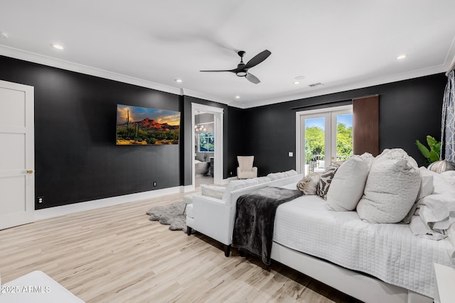 24905 S 206th Pl, Queen Creek, AZ 85142 - bedroom featuring french doors, wood finished floors, crown molding, recessed lighting, and baseboards