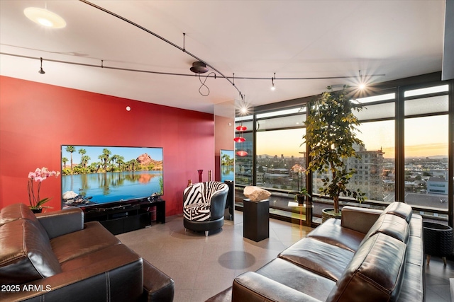 living room featuring plenty of natural light and expansive windows