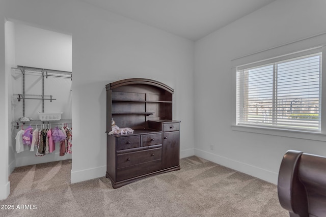 interior space featuring light carpet