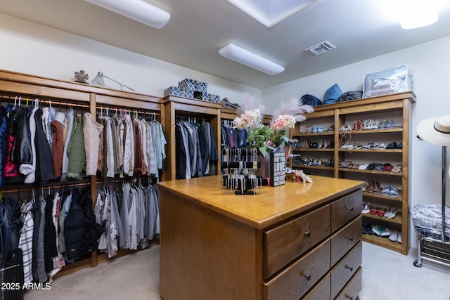 spacious closet with light carpet