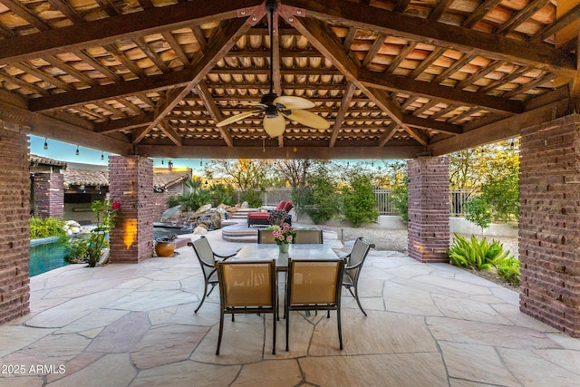 view of patio with a gazebo and ceiling fan