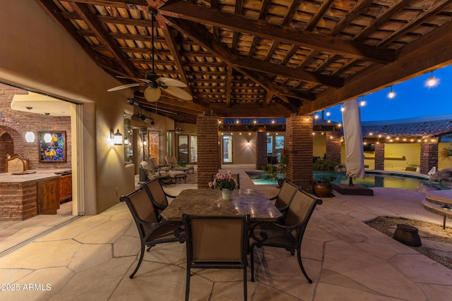 view of patio with a gazebo and ceiling fan