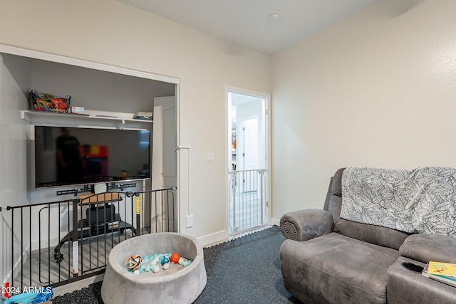 living area with carpet flooring