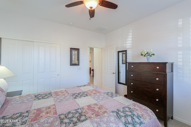 bedroom featuring a closet and ceiling fan