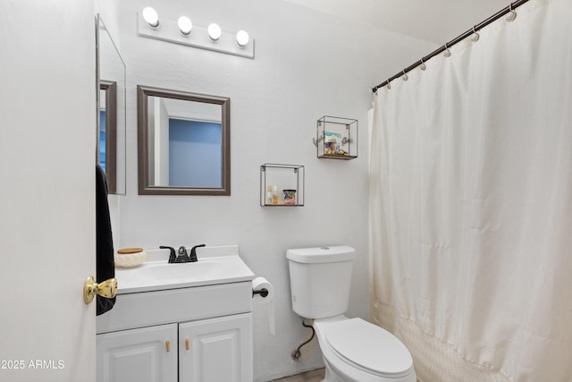 full bathroom with vanity, toilet, and shower / bath combo with shower curtain