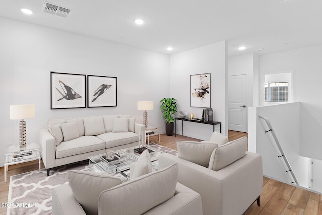 living room featuring light wood-type flooring