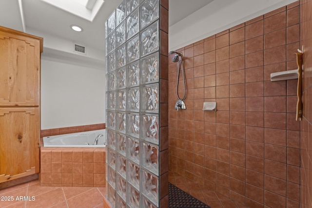 651 Chaparral Rd, Wickenburg, AZ 85390 - full bath with a walk in shower, tile patterned floors, recessed lighting, visible vents, and a garden tub