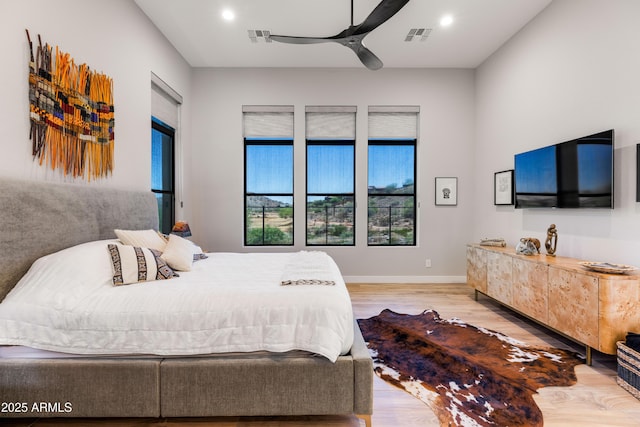 16134 E Ridgestone Dr, Fountain Hills, AZ 85268 - bedroom featuring light wood-style floors, recessed lighting, and a ceiling fan