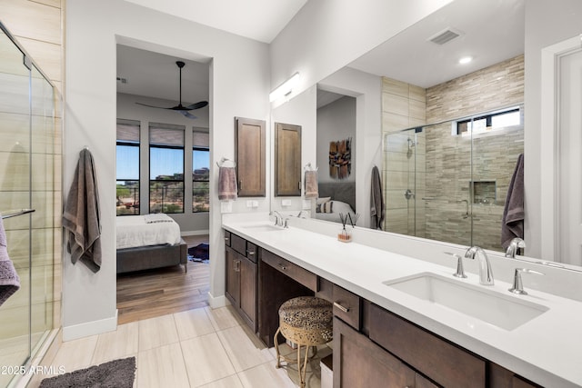 16134 E Ridgestone Dr, Fountain Hills, AZ 85268 - ensuite bathroom with plenty of natural light, double vanity, and a stall shower