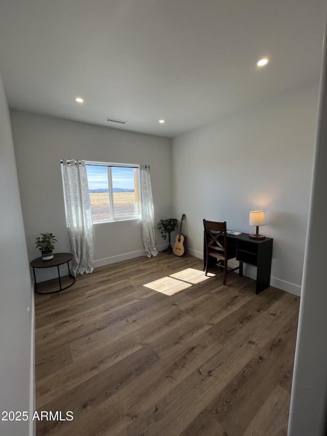 office area with dark wood-type flooring