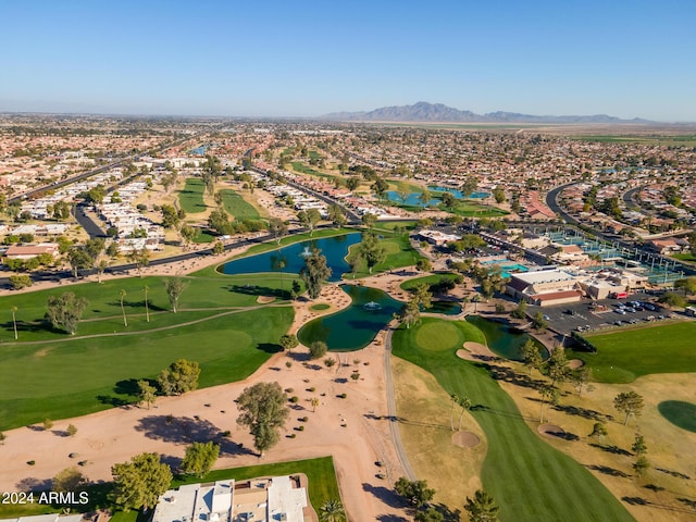 bird's eye view featuring a water and mountain view