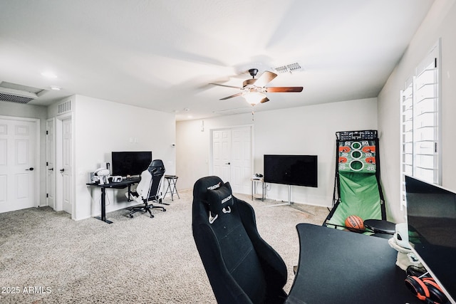 office space featuring ceiling fan