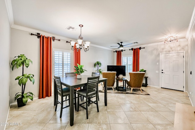 dining area with crown molding and plenty of natural light