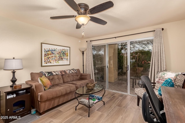 living room with ceiling fan