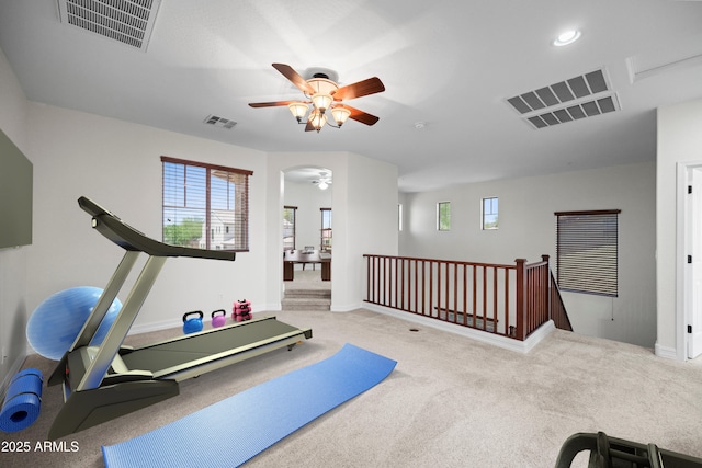 31221 N 130th Ln, Peoria, AZ 85383 - exercise area with a ceiling fan, carpet floors, baseboards, recessed lighting, and arched walkways