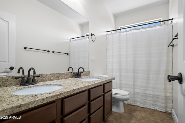 31221 N 130th Ln, Peoria, AZ 85383 - bathroom featuring double vanity, toilet, and a shower with curtain