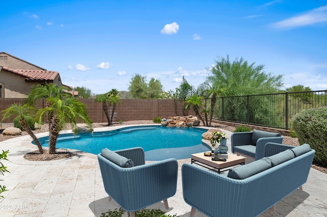 31221 N 130th Ln, Peoria, AZ 85383 - view of pool with an outdoor hangout area, a fenced backyard, and a patio area