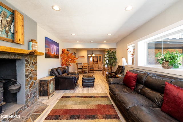 living room with light hardwood / wood-style floors