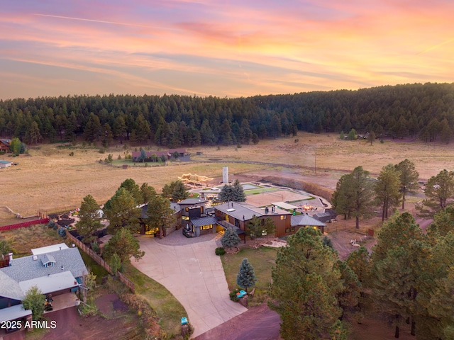 view of aerial view at dusk