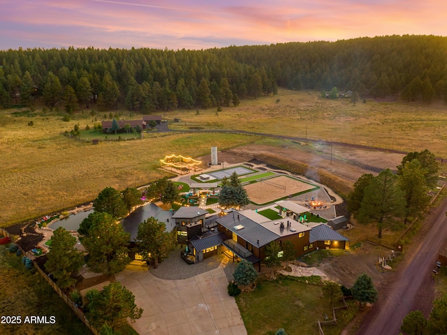 view of aerial view at dusk