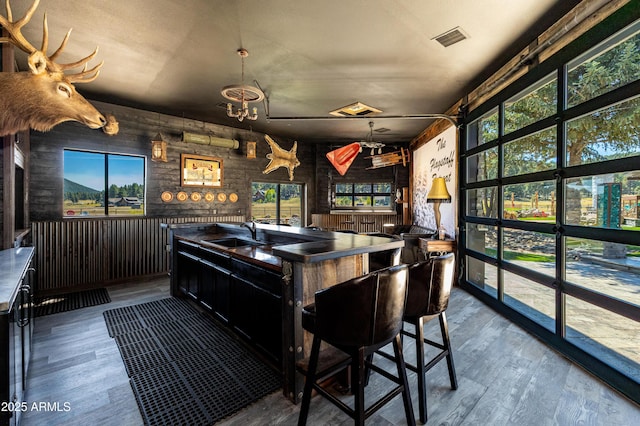 interior space with sink and hardwood / wood-style flooring