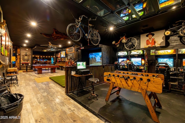 playroom featuring pool table and wood-type flooring