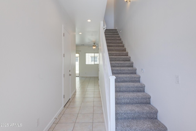 1367 S Country Club Dr S Unit 1125, Mesa, AZ 85210 - stairway with tile patterned flooring, recessed lighting, and ceiling fan