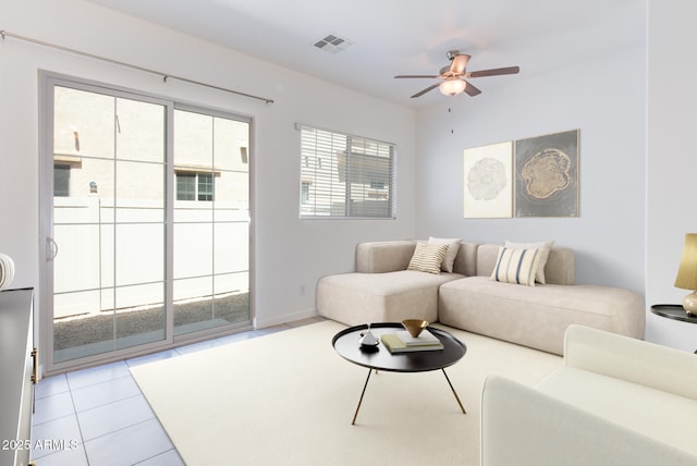 1367 S Country Club Dr S Unit 1125, Mesa, AZ 85210 - living area featuring ceiling fan and light tile patterned floors