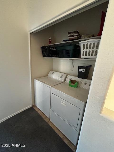 1350 S Greenfield Rd Unit 1219, Mesa, AZ 85206 - washroom featuring washer and clothes dryer and dark colored carpet