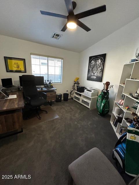 1350 S Greenfield Rd Unit 1219, Mesa, AZ 85206 - carpeted office space with a ceiling fan and vaulted ceiling