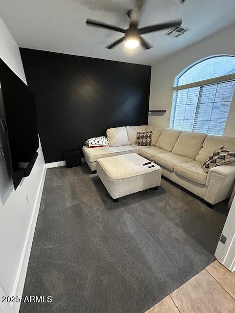1350 S Greenfield Rd Unit 1219, Mesa, AZ 85206 - living room with ceiling fan and baseboards