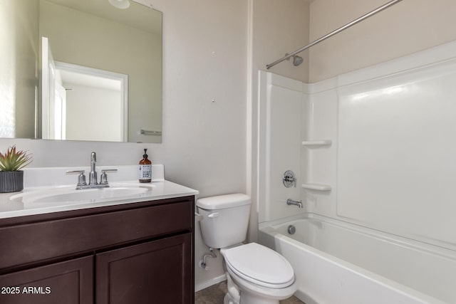 full bathroom with toilet, vanity, and shower / bathtub combination