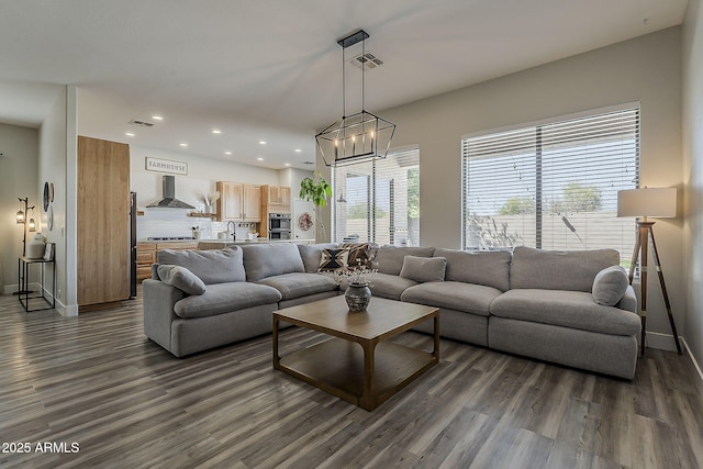 3662 E Megan St, Gilbert, AZ 85295 - living area with baseboards, visible vents, recessed lighting, and dark wood-type flooring
