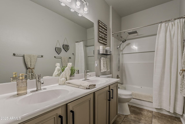 3662 E Megan St, Gilbert, AZ 85295 - bathroom with double vanity, shower / bath combo with shower curtain, toilet, and a sink