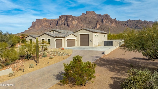 view of front of property with a mountain view