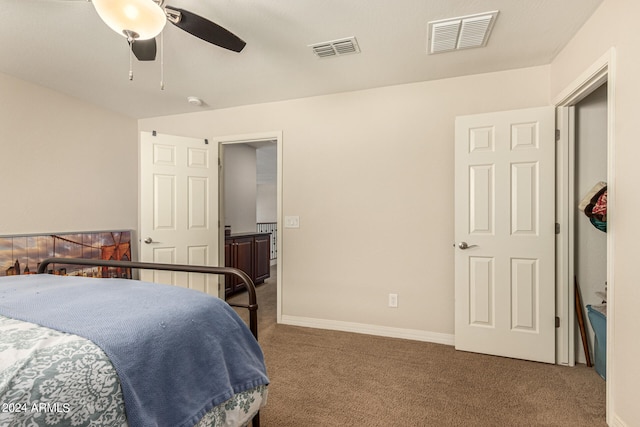 bedroom featuring carpet flooring and ceiling fan