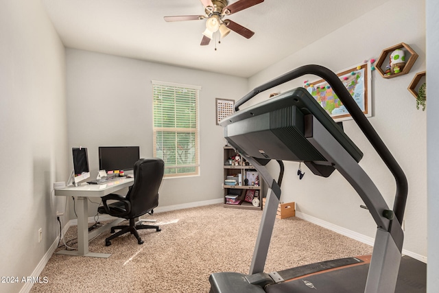 office space featuring ceiling fan and carpet flooring