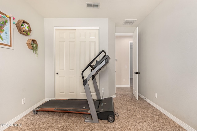 exercise area featuring carpet flooring