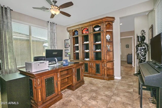 home office with ceiling fan