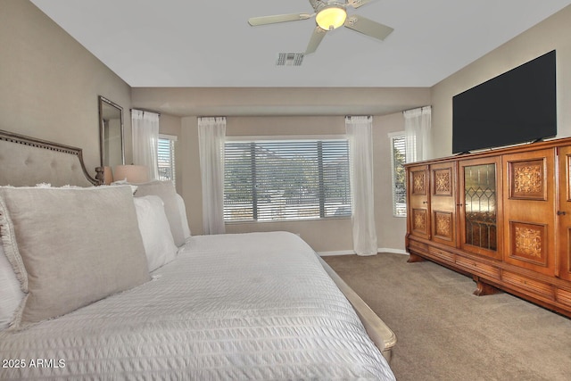 bedroom featuring carpet floors and ceiling fan