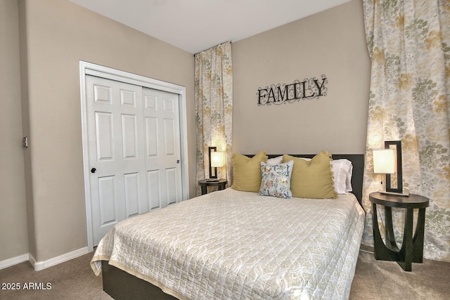 carpeted bedroom featuring a closet