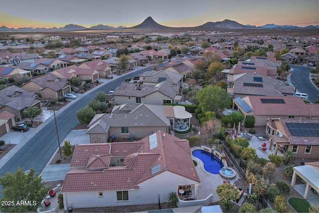 view of aerial view at dusk