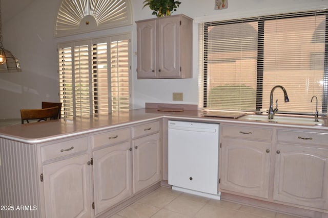 9130 W Utopia Rd, Peoria, AZ 85382 - kitchen featuring white dishwasher, white cabinetry, light tile patterned flooring, and light countertops